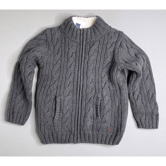 NWT Janie & Jack Gray Cable Knit Zip Cardigan Sweater w/Elbow Patches Boys 5 Yrs - Picture 2 of 5